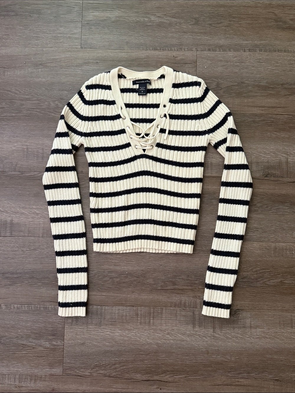 Abercrombie & Fitch Cream and Nave Blue Striped Knit Top